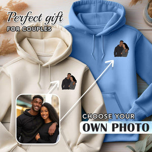 Custom Portrait Hoodie for Couples, Hoodie with Date, Couple Hoodies, Matching Embroidered Hoodies, Romantic Couple Gift