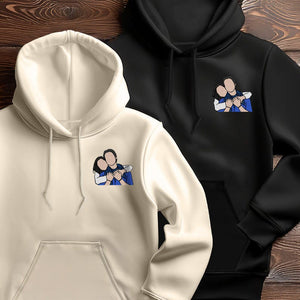 Custom Portrait Hoodie for Couples, Hoodie with Date, Couple Hoodies, Matching Embroidered Hoodies, Romantic Couple Gift