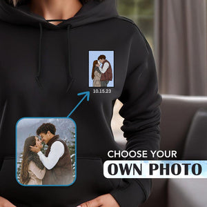 Custom Portrait Hoodie for Couples, Hoodie with Date, Couple Hoodies, Matching Embroidered Hoodies, Romantic Couple Gift