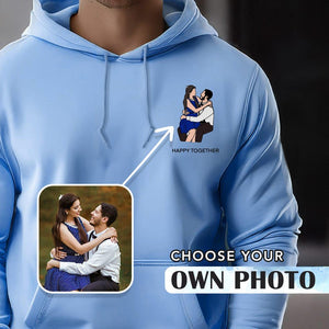 Custom Portrait Hoodie for Couples, Hoodie with Date, Couple Hoodies, Matching Embroidered Hoodies, Romantic Couple Gift