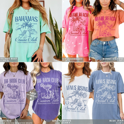 Custom Name Social Club Shirt Luxury Bachelorette Merch Coastal Beach Cocktail Tee Disco Cowgirl Bach Party Gifts