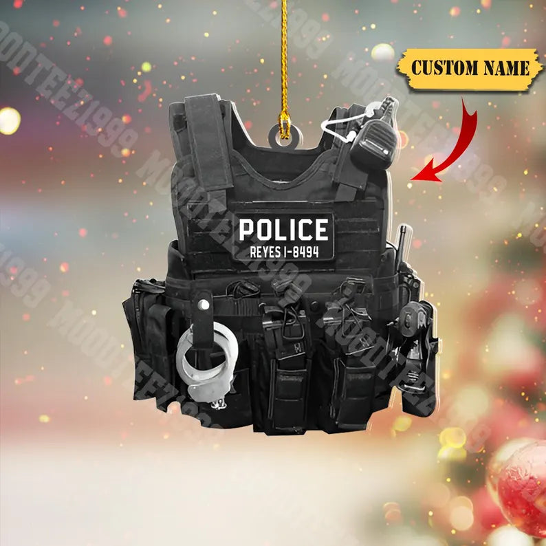 Personalized American Police Uniform Ornament, Police Outfit Ornament, Gift For Police, Gift For Sheriff, Police Bulletproof Vest Ornament
