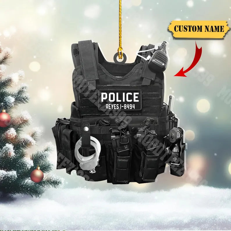 Personalized American Police Uniform Ornament, Police Outfit Ornament, Gift For Police, Gift For Sheriff, Police Bulletproof Vest Ornament