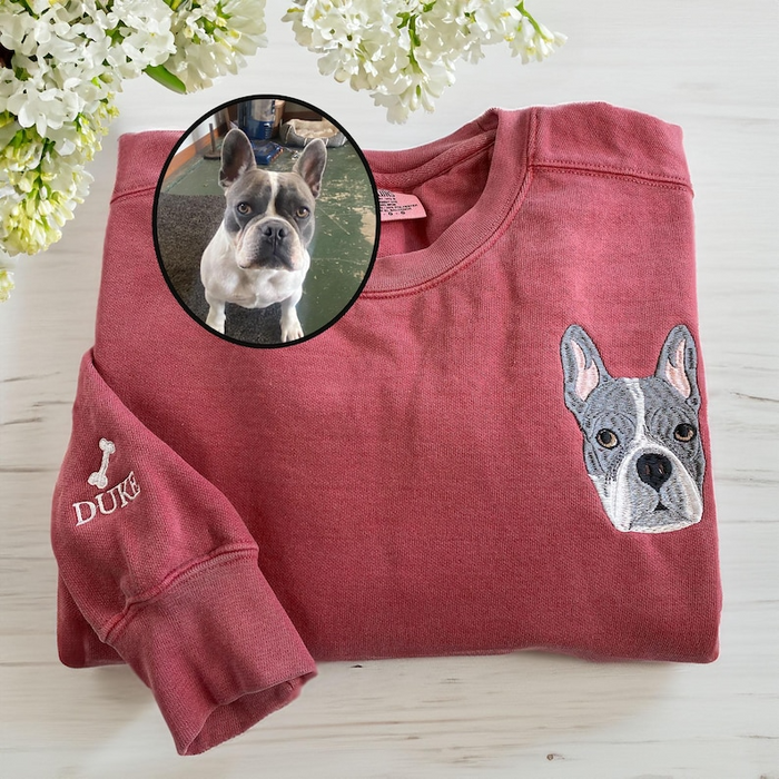 Pet Embroidered Sweatshirt - Custom Dog Embroidered Sweatshirt - Dog Sweatshirt - Unique Gift For Dog Lover