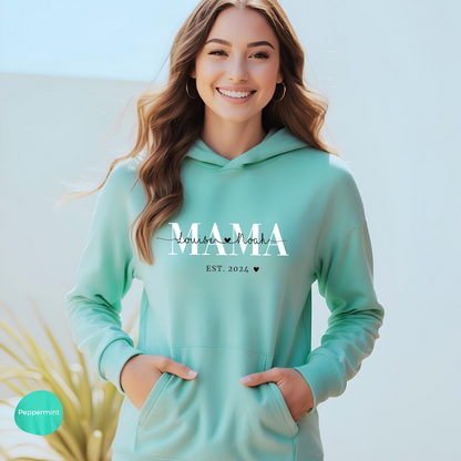 Moeder hoodie gepersonaliseerd met naam en jaar, moeder t-shirt cadeau, aanstaande moeder aankondiging, Moederdag, moeder trui