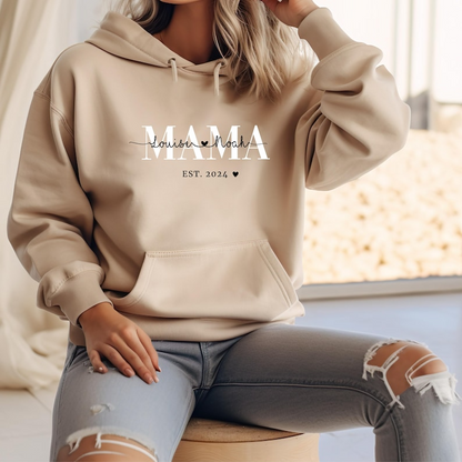 Moeder hoodie gepersonaliseerd met naam en jaar, moeder t-shirt cadeau, aanstaande moeder aankondiging, Moederdag, moeder trui