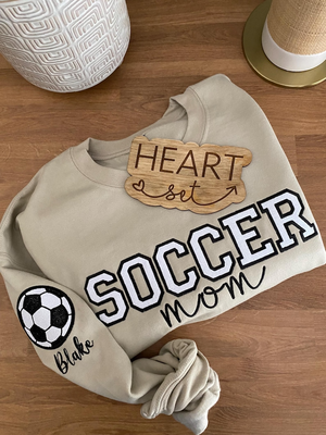 Personalized Embroidered Soccer Mom Sweatshirt | Custom Team Crewneck | Soccer Mom Shirt | with Kids Name on Sleeve | Soccer Ball Shirt