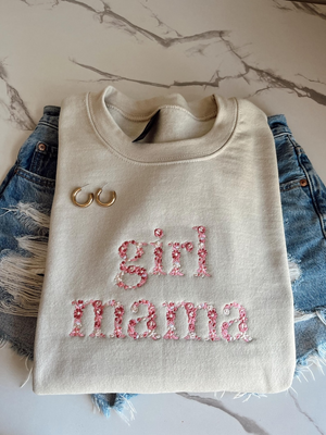 Girl Mama Embroidered Sweatshirt, Floral Mama Embroidery Sweatshirt, Floral Girl Mama Sweatshirt, Girl Mama Mother's Day Gift