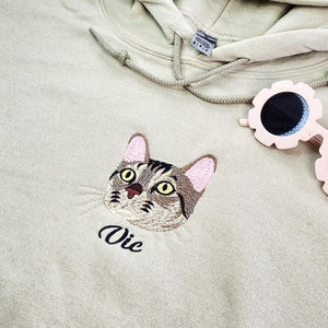 Embroidered Cat Sweatshirt, Personalized Cat Face with Cat Name Hoodie, Custom Pet Portrait Shirt, Gift for Cats Lover, Cat Mom Sweatshirt