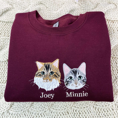 Embroidered Cat Sweatshirt, Personalized Cat Face with Cat Name Hoodie, Custom Pet Portrait Shirt, Gift for Cats Lover, Cat Mom Sweatshirt