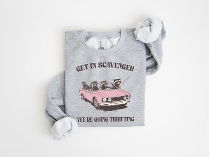 Get in Scavenger Weâ€™re Going Thrifting Sweatshirt, Funny Raccoon T-Shirt, Thrift Lover Shirt, Raccoon Shirt, Thrifting Shirt for Women, Gift
