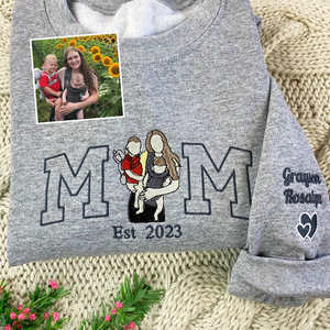 Mama-sweater met foto, aangepaste geborduurde hoodie portret mama en kinderen, aangepast varsity-shirt, borduurshirt voor moeder mama mama