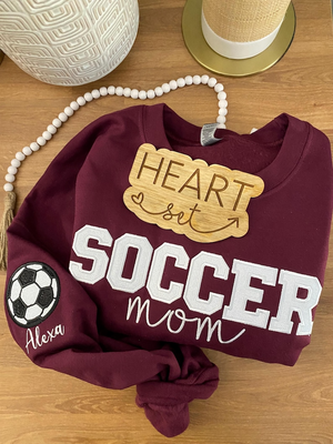 Personalized Embroidered Soccer Mom Sweatshirt | Custom Team Crewneck | Soccer Mom Shirt | with Kids Name on Sleeve | Soccer Ball Shirt