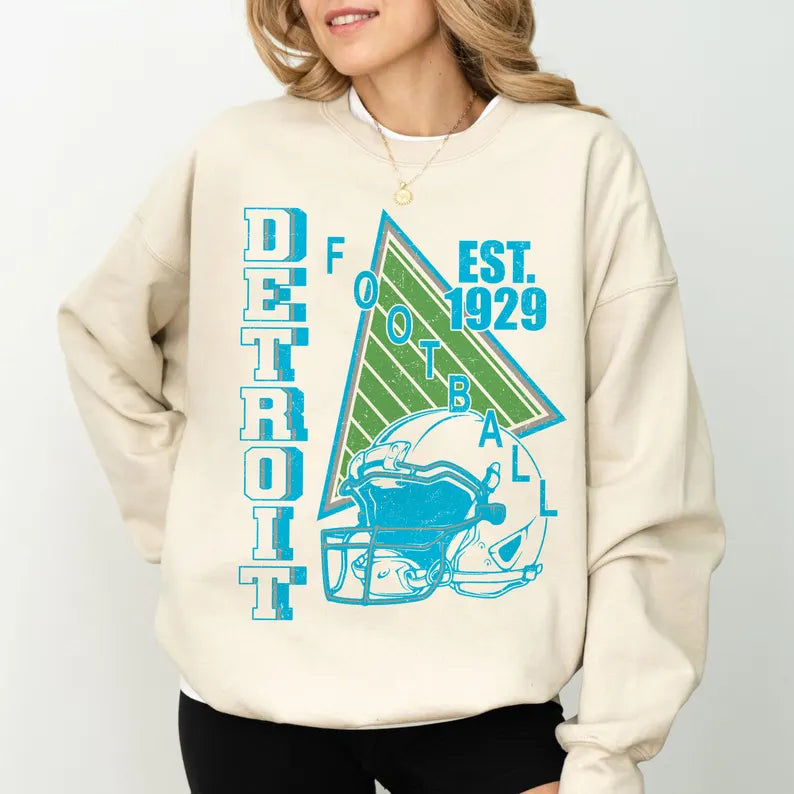 Detroit Vintage Style Football Sweatshirt, Detroit Football Crewneck, Detroit Football T-shirt, Detroit Fan Gifts Tee