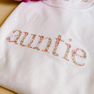 Custom Embroidered Floral Aunt Sweatshirt with Kid Name, Flowers Embroidery Shirt, Soul Sister, Personalized Christmas Gift For Auntie