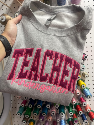 Custom Teacher, Custom School Glitter Applique Embroidered Sweatshirt