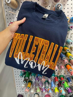 Volleyball Mom Or Custom Title Glitter Applique Embroidered Sweatshirt