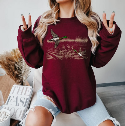 Retro Mallard Ducks Fall Sweatshirt, 90s Waterfowl Duck Outfit, Vintage Duck Shirt, Animal Lover Shirt, Vintage Fall Hoodie, Cute Fall Shirt
