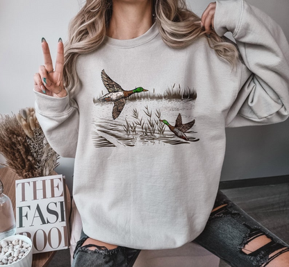 Retro Mallard Ducks Fall Sweatshirt, 90s Waterfowl Duck Outfit, Vintage Duck Shirt, Animal Lover Shirt, Vintage Fall Hoodie, Cute Fall Shirt