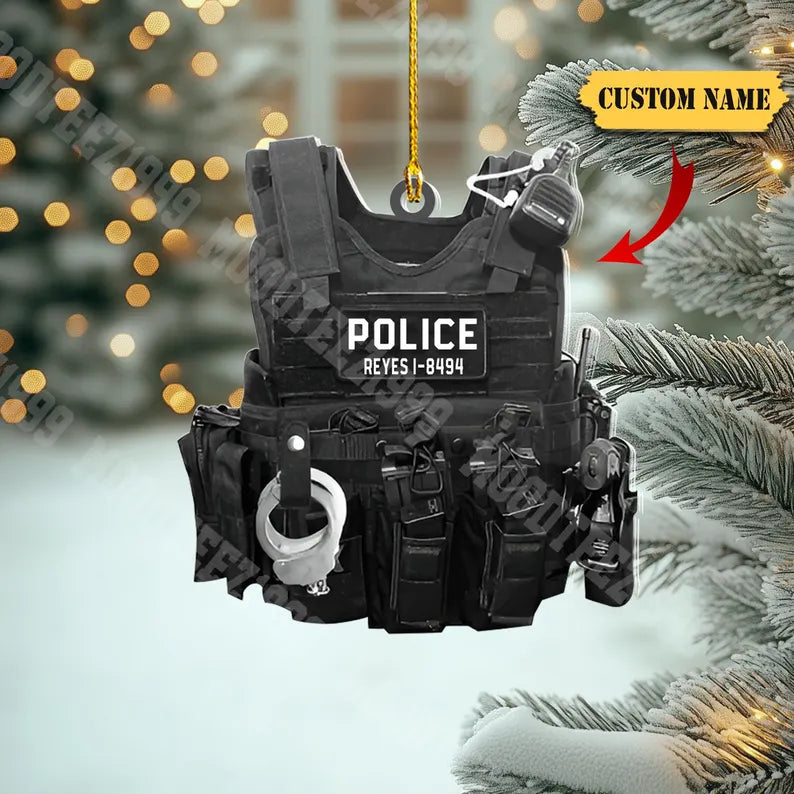 Personalized American Police Uniform Ornament, Police Outfit Ornament, Gift For Police, Gift For Sheriff, Police Bulletproof Vest Ornament