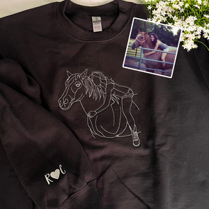 Horse Embroidered Crewneck Sweatshirt - Custom Pet Portrait Sweatshirt - Pet and Owner Shirt - Horse Portrait Shirt - Horse Lover Gift