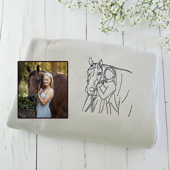 Horse Embroidered Crewneck Sweatshirt - Custom Pet Portrait Sweatshirt - Pet and Owner Shirt - Horse Portrait Shirt - Horse Lover Gift