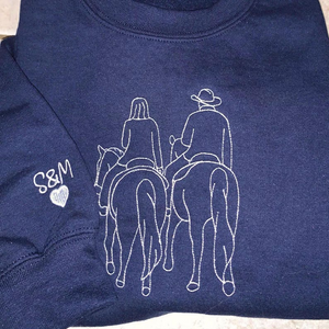 Horse Embroidered Crewneck Sweatshirt - Custom Pet Portrait Sweatshirt - Pet and Owner Shirt - Horse Portrait Shirt - Horse Lover Gift