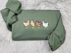 Farm Chickens Embroidered Crewneck - Cute Chickens Crewneck - Chicken Mama Shirt - Farmers Market - T-Shirt - Sweatshirt - Hoodie