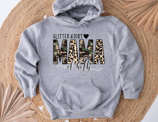 Glitter and Dirt Mama Sweatshirt, Leopard Print Mom Hoodie, Cute Mom of Both Sweatshirt, Funny Leopard Mama Hoodie, Mom Gift for Her