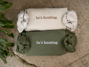 Embroidered He's Hunting Sweatshirt, Hunting Season Wife Shirt, Gift for Hunters, Hunting Lover Deer & Duck Sweater