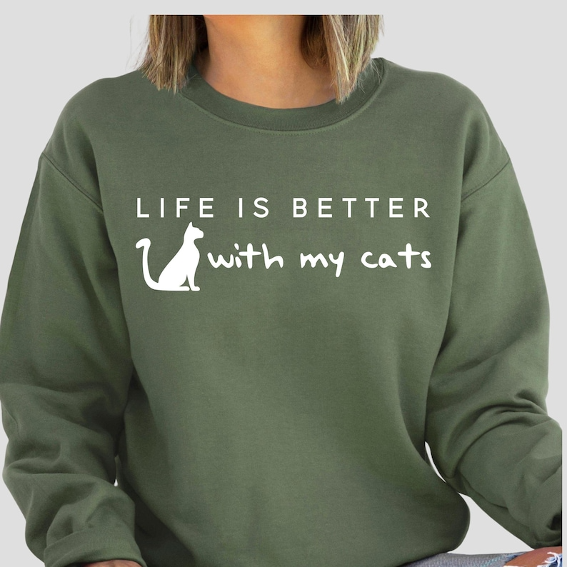 Life is Better With My Cats Sweatshirt & Hoodie, Custom Cat Mom Shirt with Sleeve Name, Custom Cat Name Gift for Pet Parent, Valentines Gift