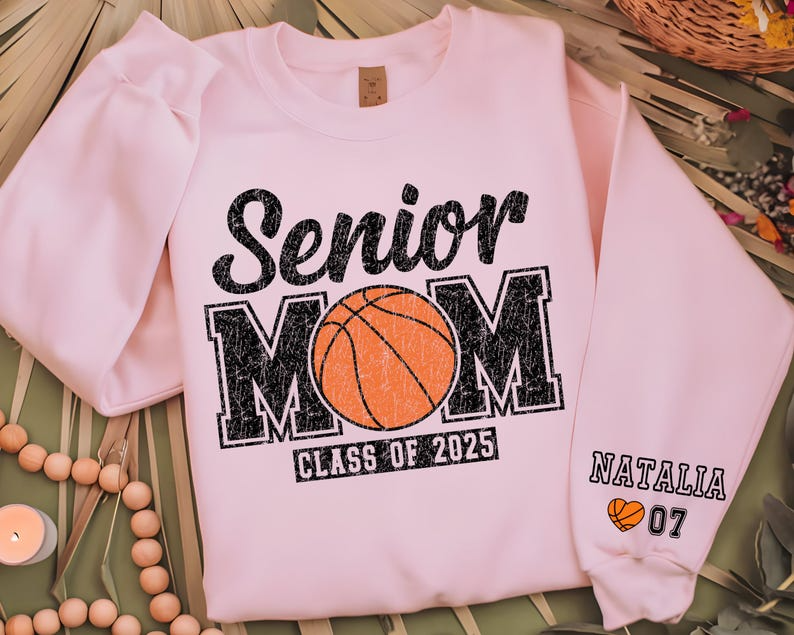 Custom Senior Basketball Mom Sweatshirt, Personalized Basketball Senior Mama Crewneck 2025 Senior Night Basketball Gift Name And Number Tee