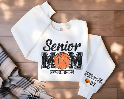 Custom Senior Basketball Mom Sweatshirt, Personalized Basketball Senior Mama Crewneck 2025 Senior Night Basketball Gift Name And Number Tee