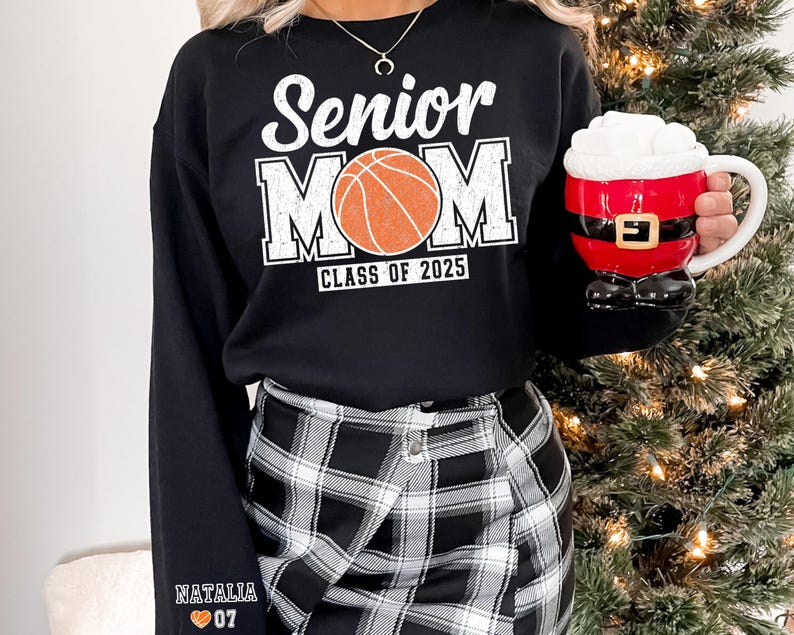 Custom Senior Basketball Mom Sweatshirt, Personalized Basketball Senior Mama Crewneck 2025 Senior Night Basketball Gift Name And Number Tee