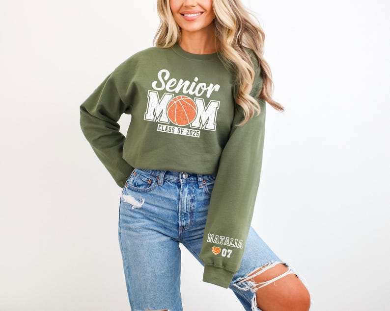 Custom Senior Basketball Mom Sweatshirt, Personalized Basketball Senior Mama Crewneck 2025 Senior Night Basketball Gift Name And Number Tee