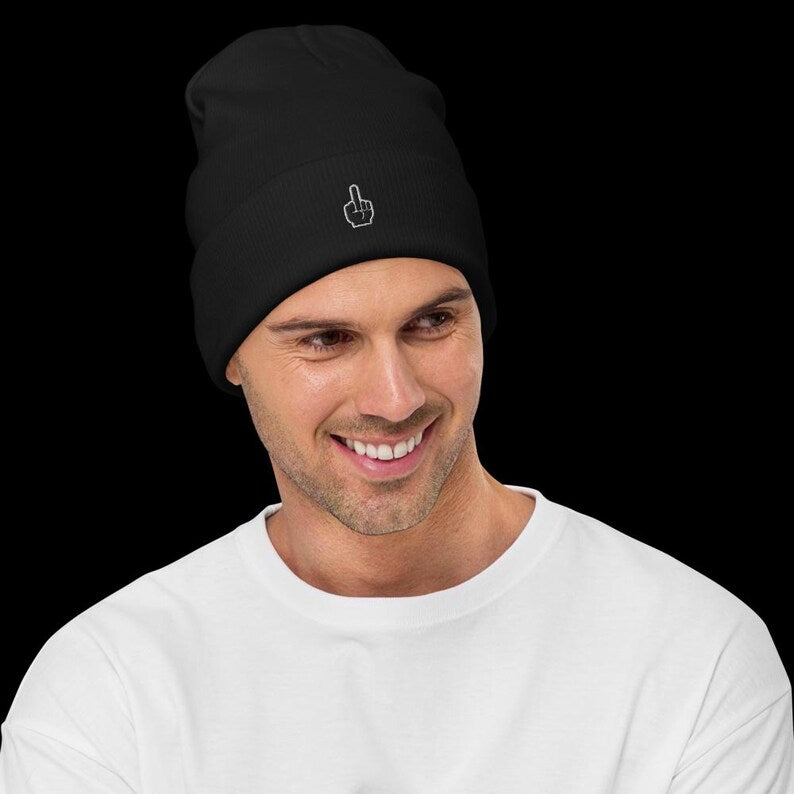 Middle Finger Embroidered Beanie Hat , Custom embroidery, Novelty beanie hat, Winter hats day, Gift idea, funny crazy hat, Vintage hat