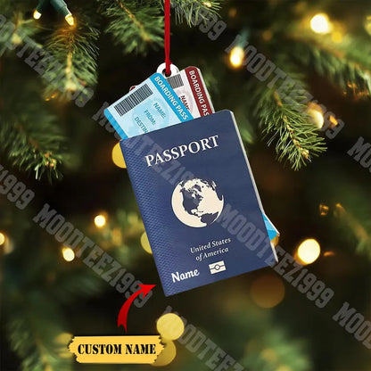 Passport Travel Christmas Ornament, Honeymoon Vacation Custom Passport Ornament, Travel Adventures Ornament, Gift for Traveler, Travel Lover