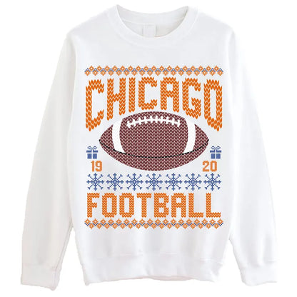 Chicago Ugly Christmas Football Sweatshirt, Football Shirt, Christmas Gift Tee, Festive Football Crewneck, Holiday Winter, Chicago Football Fan