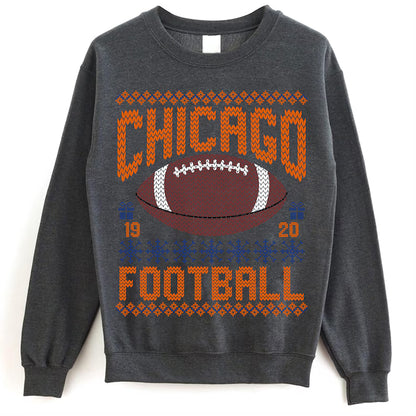 Chicago Ugly Christmas Football Sweatshirt, Football Shirt, Christmas Gift Tee, Festive Football Crewneck, Holiday Winter, Chicago Football Fan