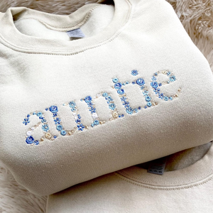 Custom Embroidered Floral Aunt Sweatshirt with Kid Name, Flowers Embroidery Shirt, Soul Sister, Personalized Christmas Gift For Auntie