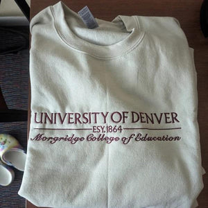 Custom College Embroidered Sweatshirt/Hoodie and Comfort Colors® Shirt, Embroidered Personalizable Design University and College Program