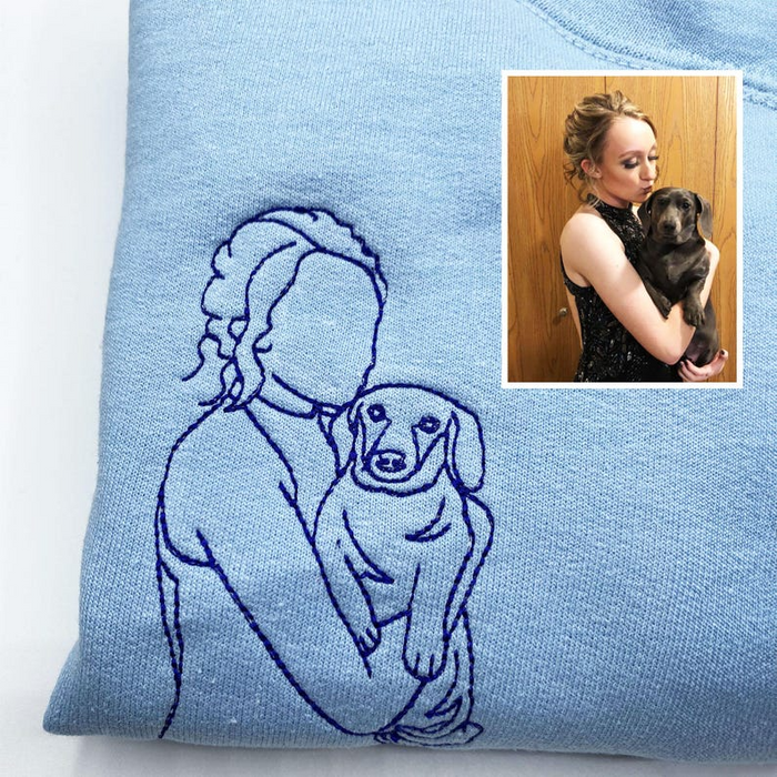 Embroidered Dog Portrait Hoodie | Line Embroidery Dog Sweatshirt | Christmas Gift For Pet Owner | Custom Dog Line Art Hoodie | Pet Memorial