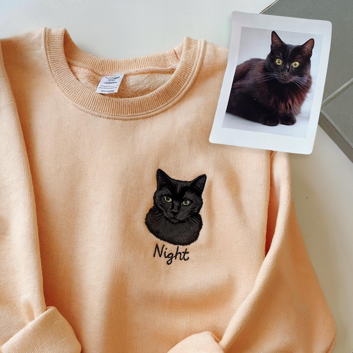 Custom Cat Portrait Embroidered Sweatshirt, Custom Pet Portrait From Photo Hoodie, Personalized Cat Sweatshirt Dog Hoodie Gift For Cat Lover