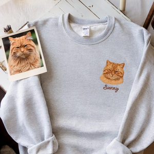 Custom Cat Portrait Embroidered Sweatshirt, Custom Pet Portrait From Photo Hoodie, Personalized Cat Sweatshirt Dog Hoodie Gift For Cat Lover