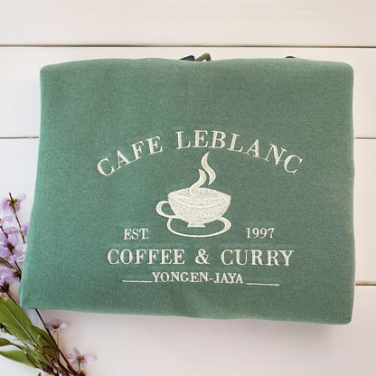 Embroidered Cafe Leblanc Sweatshirt | Coffee Lover Gift | Coffee & Curry Embroidery Shirt | Personalized Gift For Friend | Christmas Gift