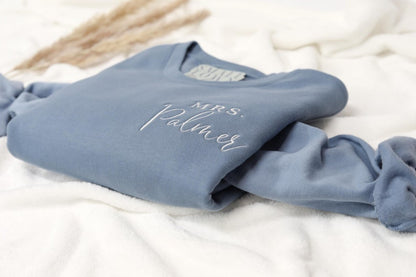 Mrs. Personalized Embroidered Sweatshirt, Custom Hoodie, Bride to Be, Gift for Her, Engagement Gift, Mrs. Crew Neck, Christmas Gift