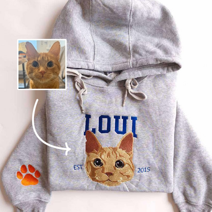 Custom Cat Hoodie Embroidered Cat Name, Personalized Pet Face Sweatshirt from Your Photo, Varsity Sweatshirt, Gifts for Cat Lovers