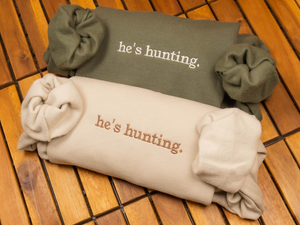 Embroidered He's Hunting Sweatshirt, Hunting Season Wife Shirt, Gift for Hunters, Hunting Lover Deer & Duck Sweater