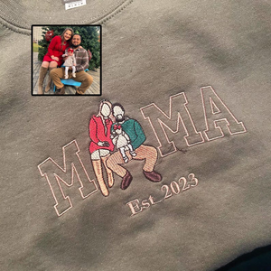 Mama Sweatshirt with Photo, Custom Embroidered Hoodie Mama and Kids Portrait, Varsity Shirt, Custom Embroidery Shirt For Mom Mama Mommy