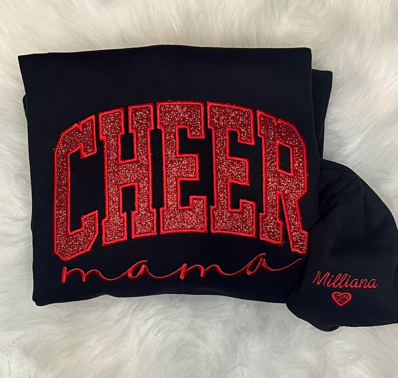 CHEER MAMA Glitter Embroidered Sweatshirt, Cheer Mom Glitter Embroidered Sweatshirt